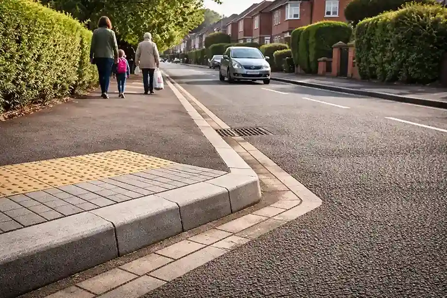 Safe kerb installation supporting pedestrian and road safety